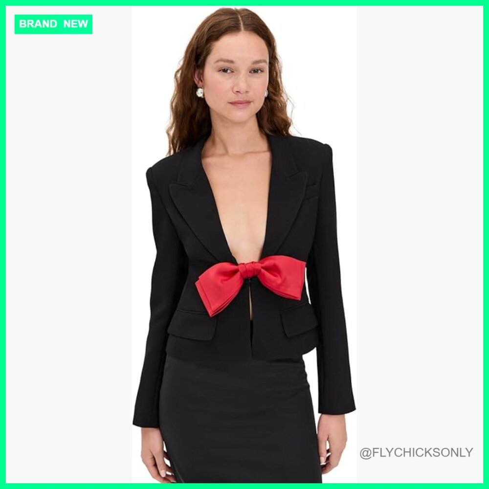 Polyester Wool Blazer With Bow Front And Padded Shoulders